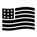 Black and white illustration of a waving flag with seven stars in the top left corner and five horizontal stripes.